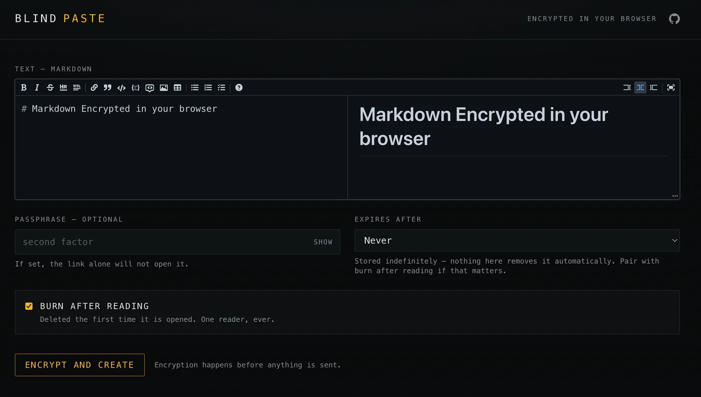 Screenshot of the BlindPaste application
