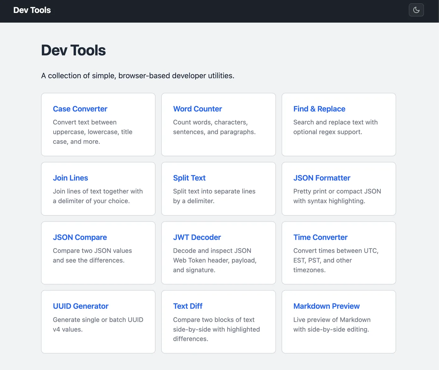 Screenshot of the devtools application
